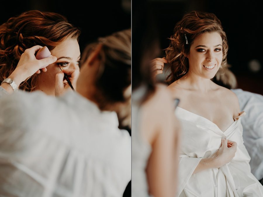 sydney boho elegant wedding. bride doing her make up