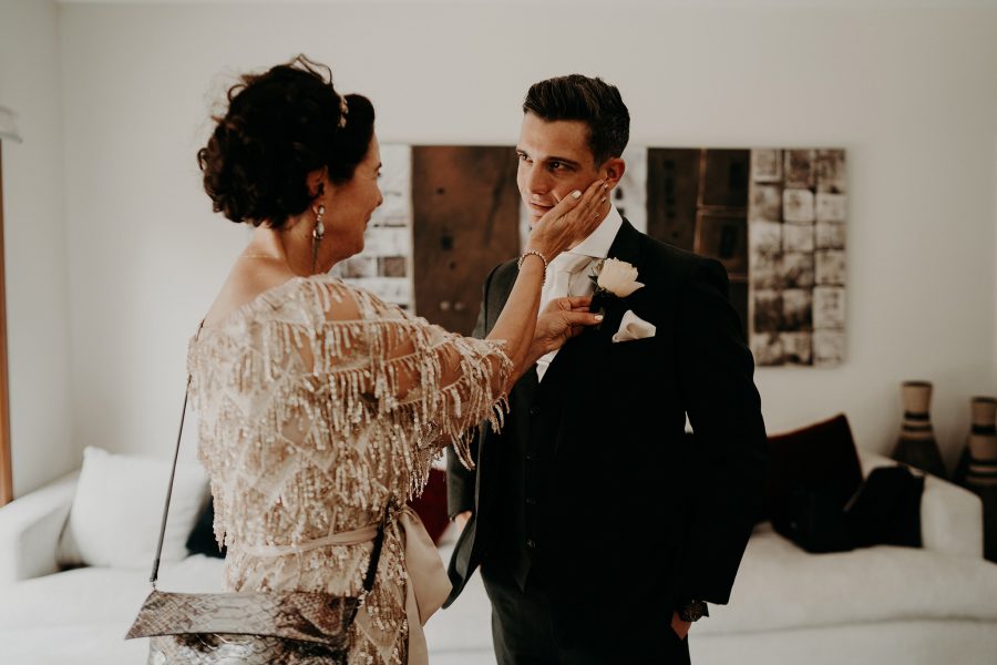sydney boho elegant wedding. groom and his mother