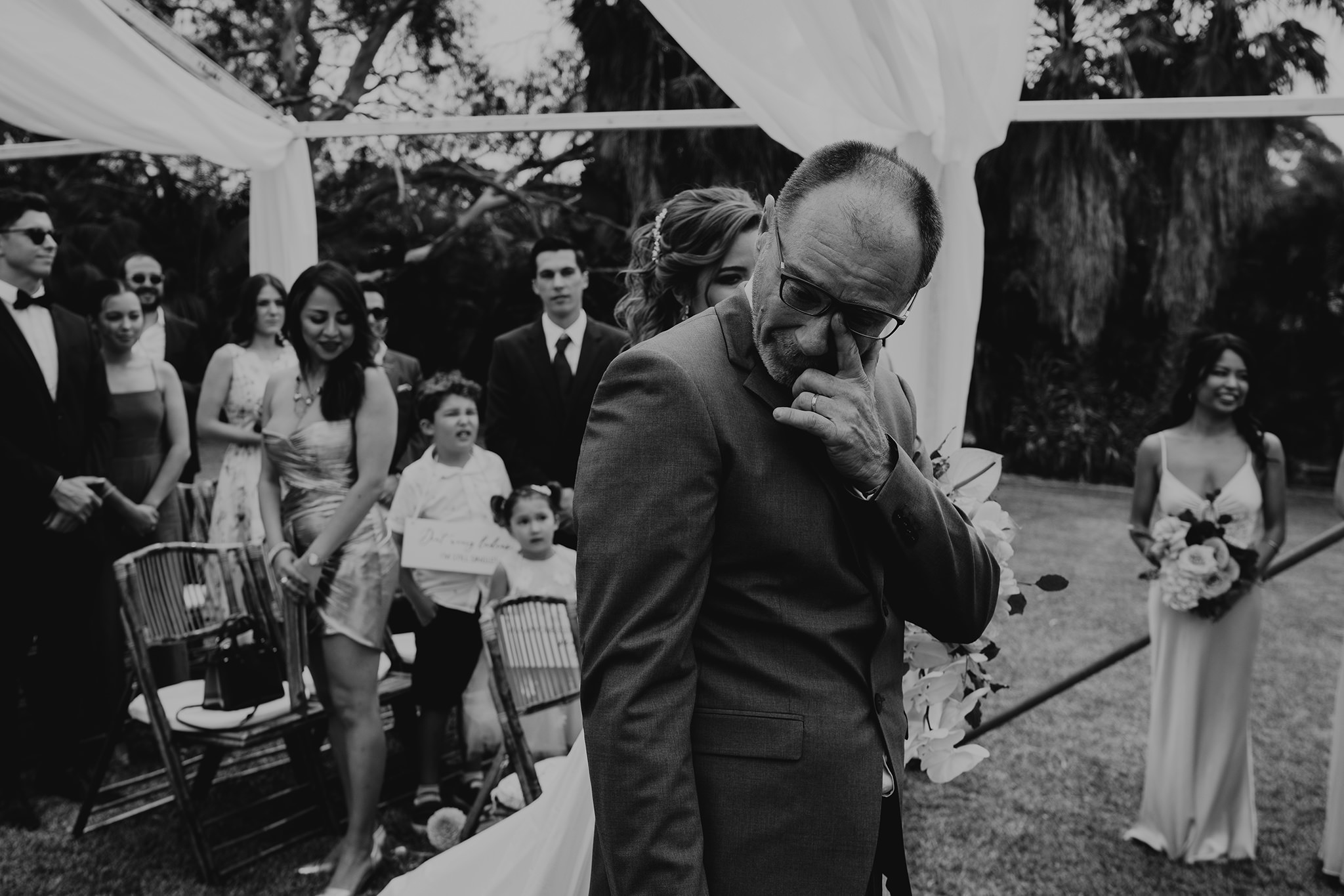 sydney boho elegant wedding. father of the bride crying
