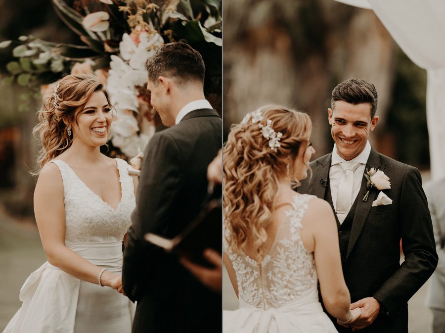 sydney boho elegant wedding. bride and groom exchanging vows