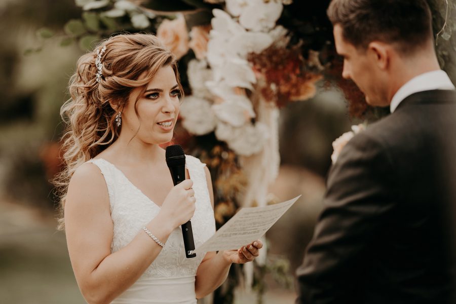 sydney boho elegant wedding. bride telling her vows