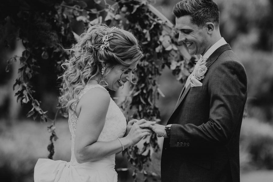 sydney boho elegant wedding. bride and groom exchanging rings