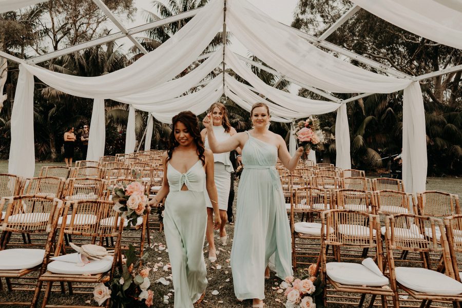 sydney boho elegant wedding. bridesmaids ceremony exit