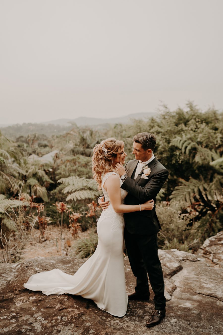 sydney boho elegant wedding. couple portrait sydney view