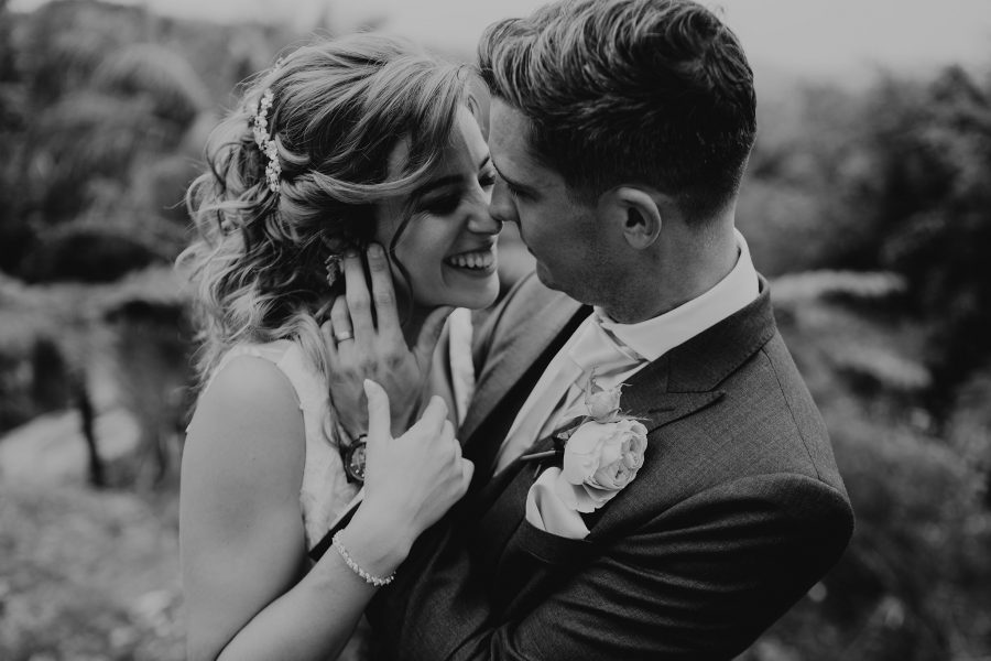 sydney boho elegant wedding. close up portrait of bride and groom