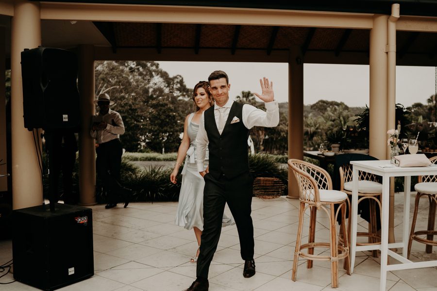 sydney boho elegant wedding. bride and groom cocktail entrance