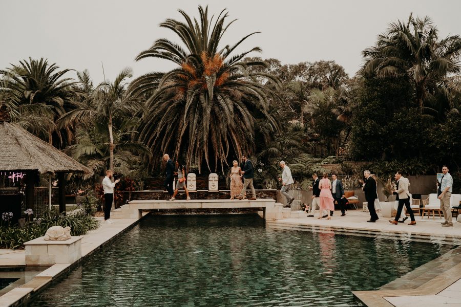 sydney boho elegant wedding. reception venue pool