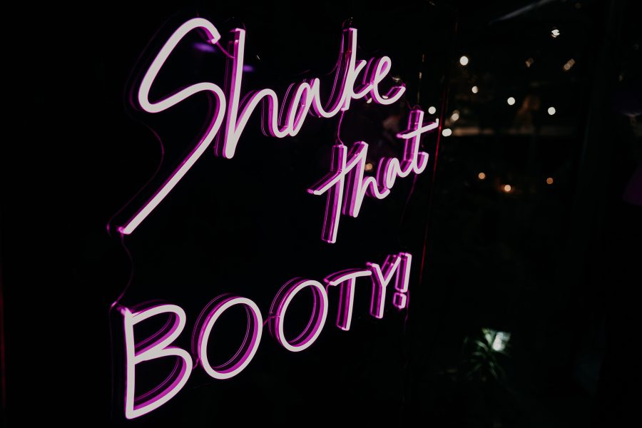 sydney boho elegant wedding. dancefloor neon sign